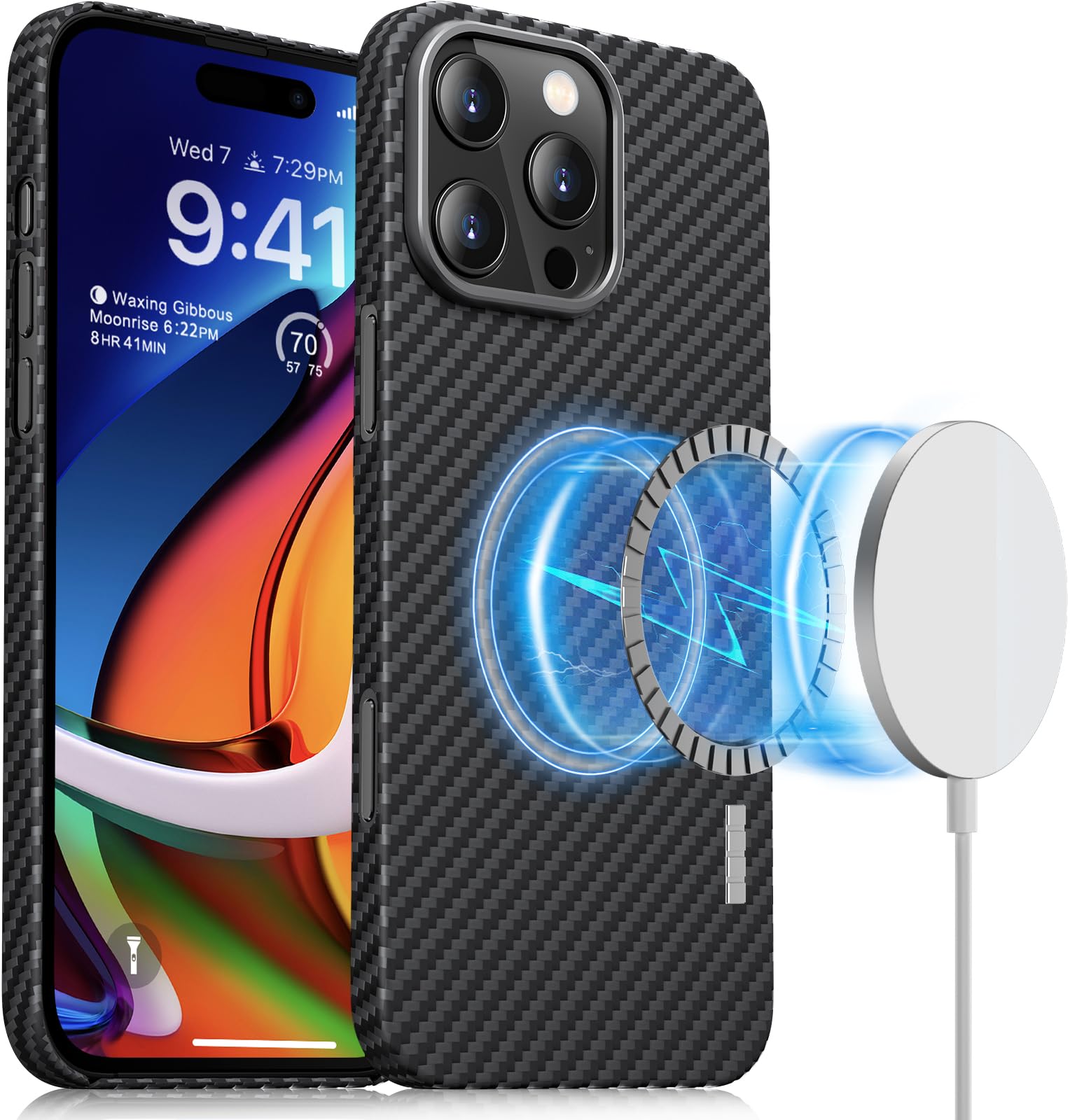 Magnetic Case for iPhone 16 Pro Carbon Fiber, Compatible with Mag-Safe Sturdy Durable Cover for iPhone 16 Pro Aramid Fiber Case with Military Grade Drop Protection Black